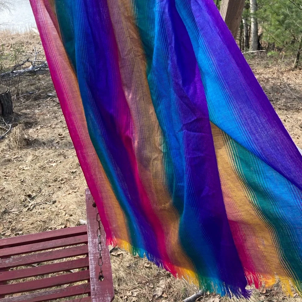 Boho Scarf Handcrafted Wrap Shawl Beautiful Colorful Rainbow Lightweigh